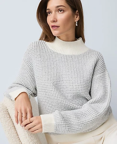 Ann Taylor Petite Metallic Waffle Knit Sweater Winter White Women's