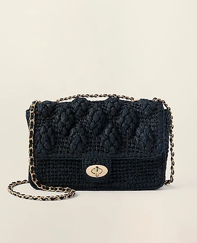 Ann Taylor Straw Shoulder Bag Black Women's