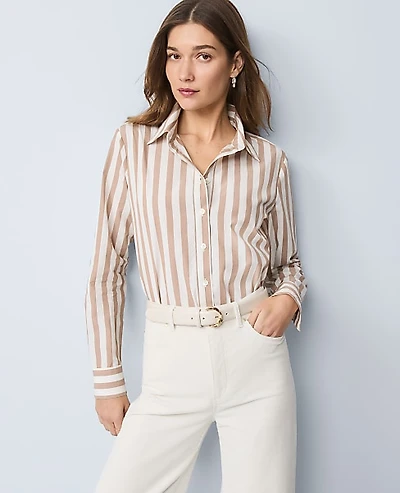 Ann Taylor Weekend Collection Striped Relaxed Perfect Shirt Size XL Portabella Women's
