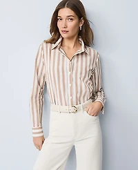 Ann Taylor Weekend Collection Striped Relaxed Perfect Shirt Portabella Women's