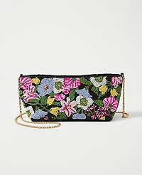 Ann Taylor Beaded Floral Clutch Handbag Black Women's