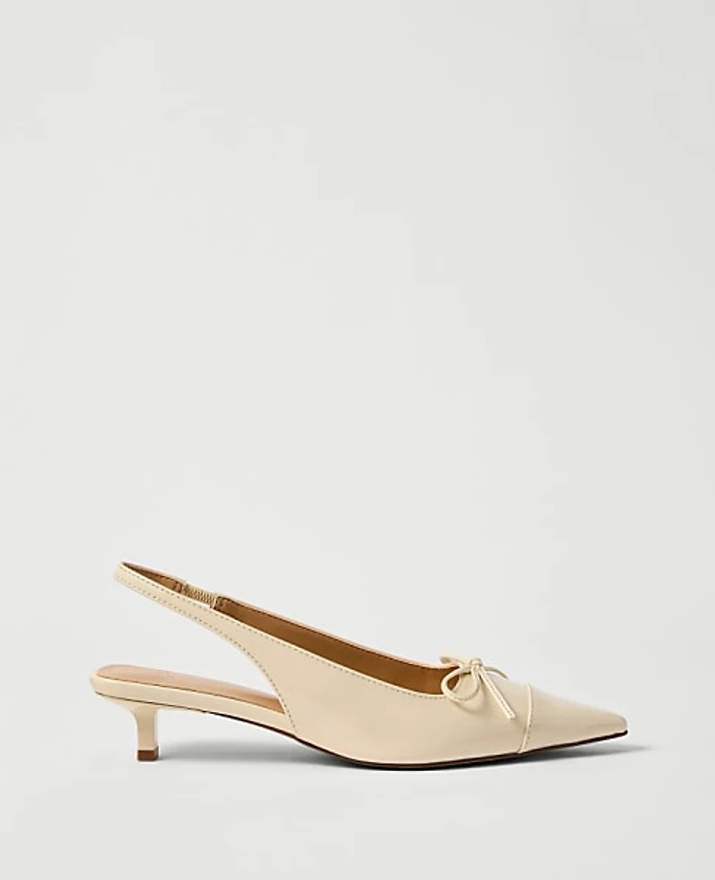 Ann Taylor Patent Leather Bow Slingback Pump Ivory Cream Women's