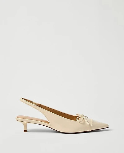 Ann Taylor Patent Leather Bow Slingback Pump Size 9 1/2 Ivory Cream Women's
