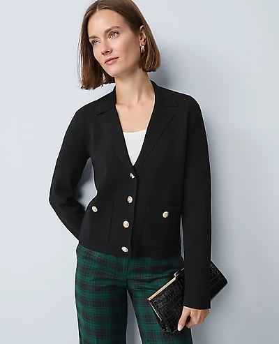 Ann Taylor Petite Collared Sweater Jacket Size Large Black Women's