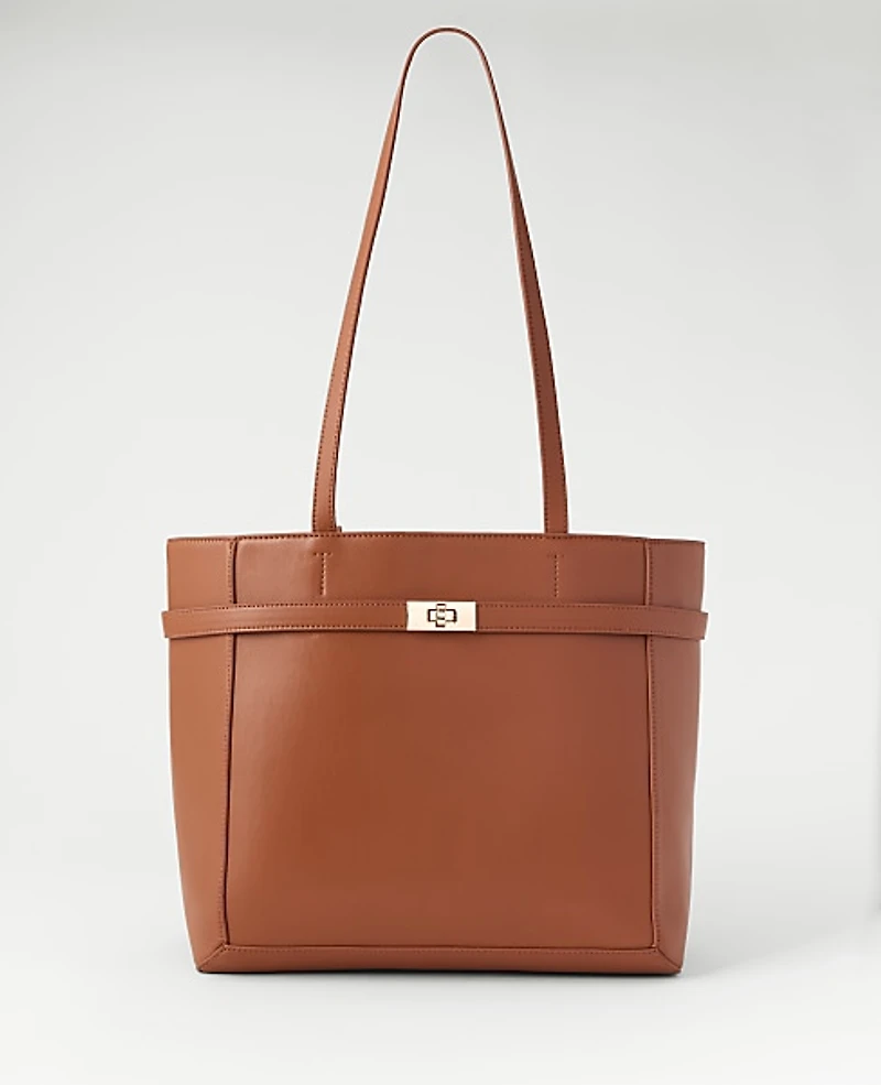 Ann Taylor Belted Tote Midnight Mahogany Women's