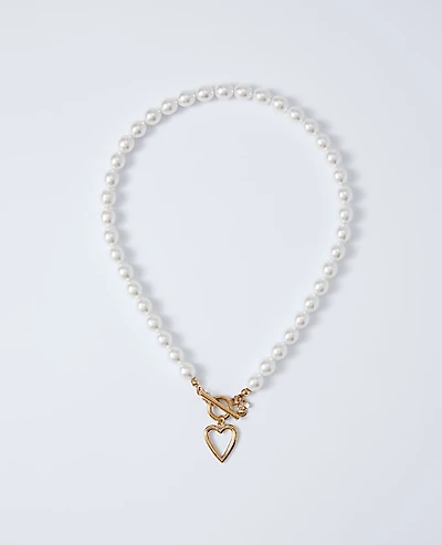 Ann Taylor Pearl Heart Pendant Necklace Ivory Women's