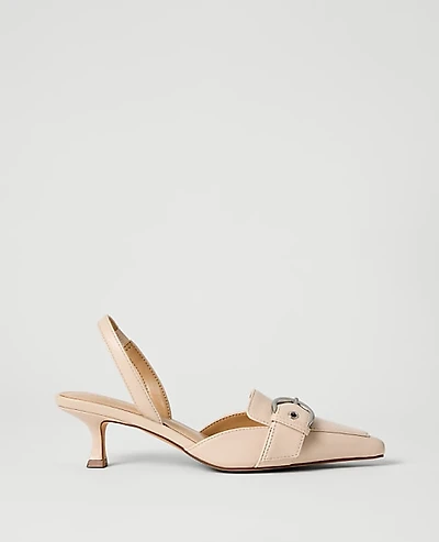 Ann Taylor Leather Buckle Slingback Pump Pearl Shadow Women's