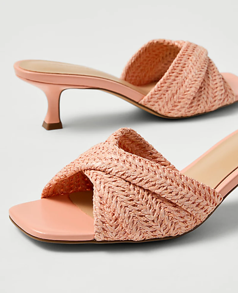 Ann Taylor Straw Kitten Heel Mule Sandal Rose Veil Women's