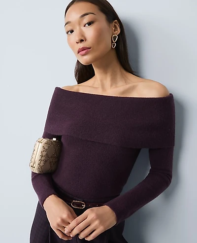 Ann Taylor Petite Ribbed Off-The-Shoulder Sweater Women's