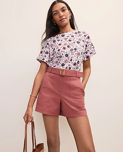 Ann Taylor Weekend Floral Crew Neck Top Night Sky Women's