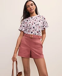 Ann Taylor Weekend Floral Crew Neck Top Night Sky Women's