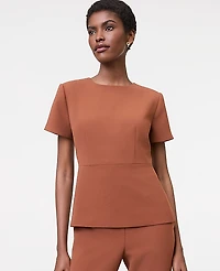 Ann Taylor The Petite Crew Neck Peplum Top Textured Crepe Tortoise Shell Brown Women's