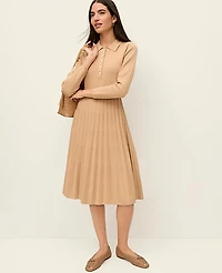 Ann Taylor Petite Pleated Polo Midi Dress Size Large Cafe Au Lait Women's