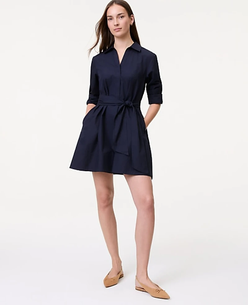 Ann Taylor Petite Weekend Collection Belted Mini Shirtdress Night Sky Women's