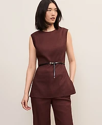 Ann Taylor The Long Crew Neck Top Linen Blend Rich Walnut Women's