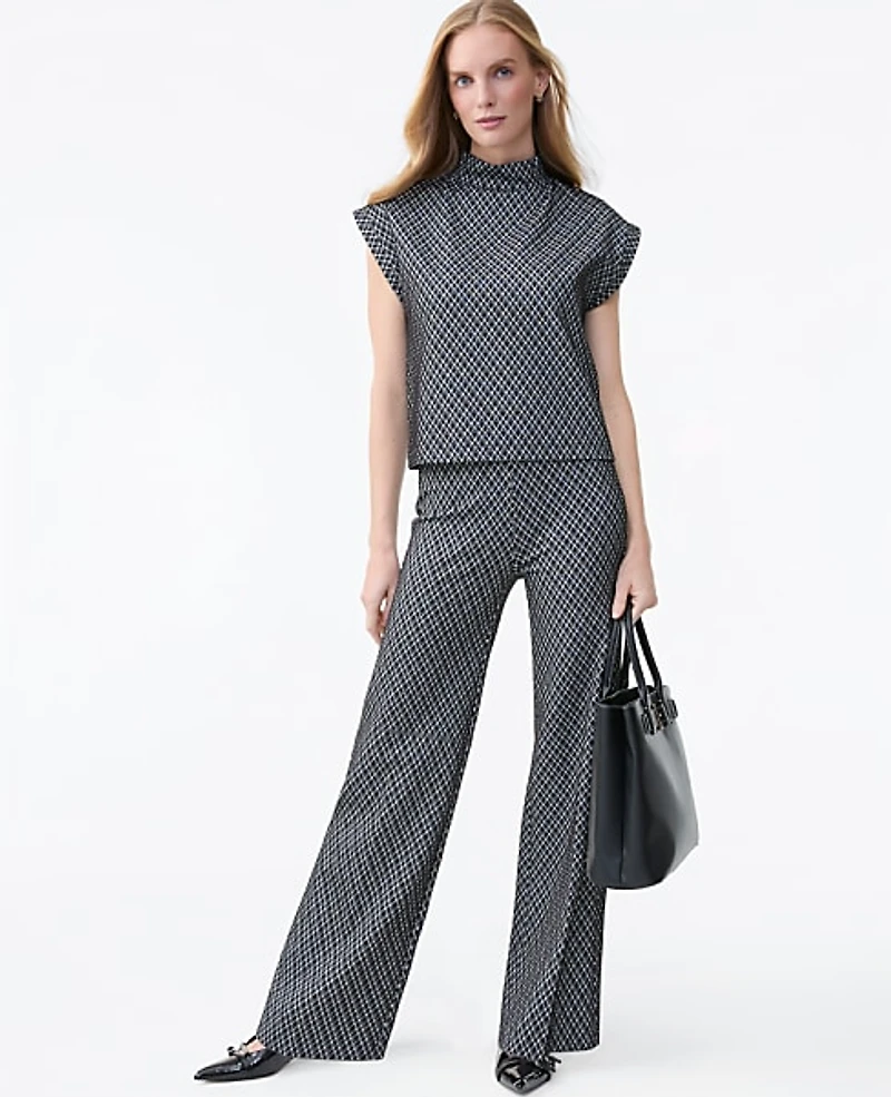 Ann Taylor The Petite Side Zip Wide-Leg Pant Ponte Black Women's