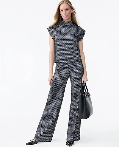 Ann Taylor The Petite Side Zip Wide-Leg Pant Ponte Black Women's
