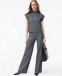Ann Taylor The Petite Side Zip Wide-Leg Pant Ponte Black Women's