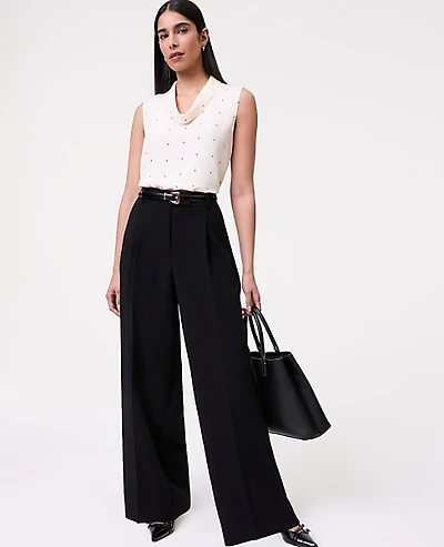 Ann Taylor The Petite Pleated Straight Pant Textured Crepe Women's