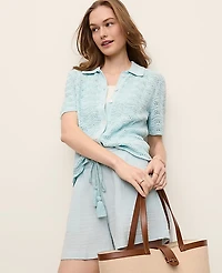Ann Taylor Pointelle Short Sleeve Cardigan Women's
