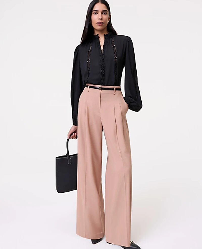 Ann Taylor The Petite Pleated Wide-Leg Pant Size 0 Weathered Oak Women's