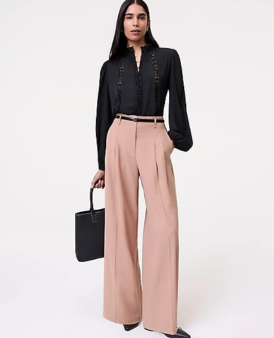 Ann Taylor The Petite Pleated Wide-Leg Pant Size 0 Weathered Oak Women's