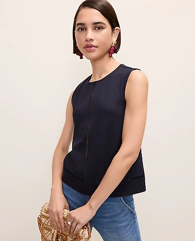 Ann Taylor Ponte Lace Trim Shell Top Women's