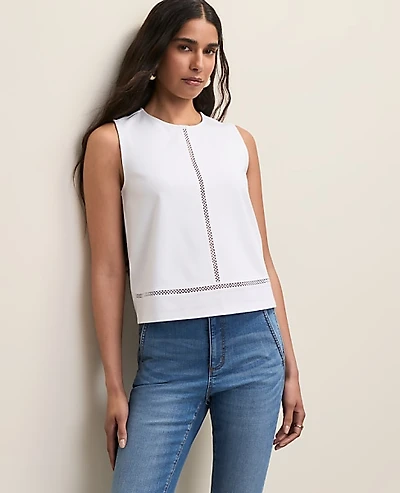 Ann Taylor Ponte Lace Trim Shell Top Size XS White Women's