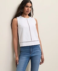 Ann Taylor Ponte Lace Trim Shell Top Size XS White Women's