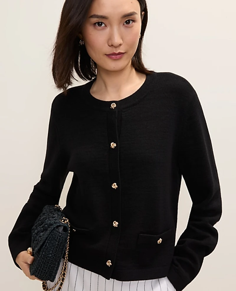 Ann Taylor Crew Neck Sweater Jacket Women's