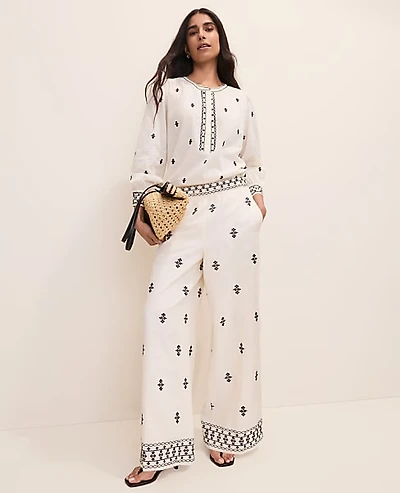 Ann Taylor The Embroidered Easy Palazzo Pant Winter White Women's
