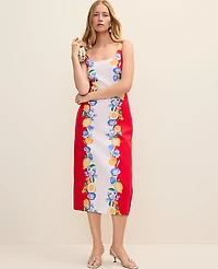 Ann Taylor Floral Sheath Dress Linen Blend Bright Cherry Women's