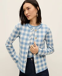 Ann Taylor Gingham Jacquard Sweater Jacket Women's