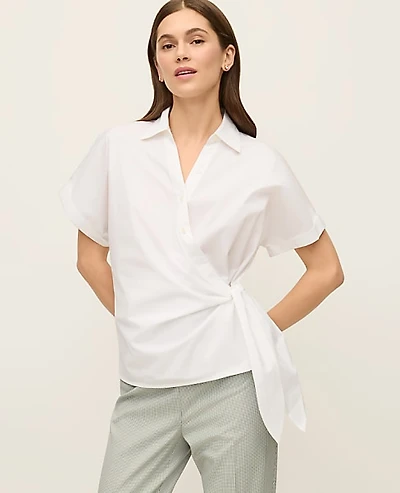 Ann Taylor Collared Tie Waist Top White Women's