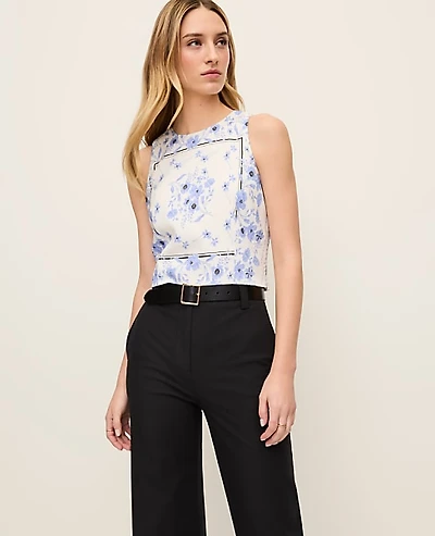 Ann Taylor Petite Floral Cropped Halter Shell Top Blue Hydrangea Women's