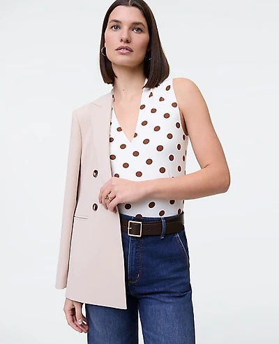 Ann Taylor Dotted Sleeveless V-Neck Top Tortoise Shell Women's