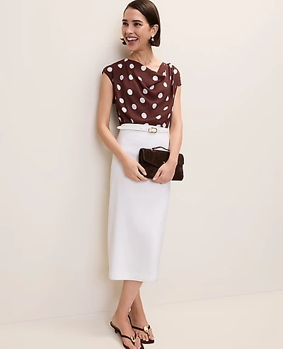Ann Taylor Polka Dot Mixed Media Cowl Neck Top Rich Walnut Women's