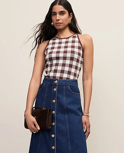 Ann Taylor Gingham Halter Shell Top Women's