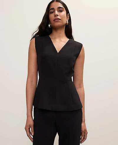 Ann Taylor V-Neck Peplum Vest Fluid Crepe Black Women's