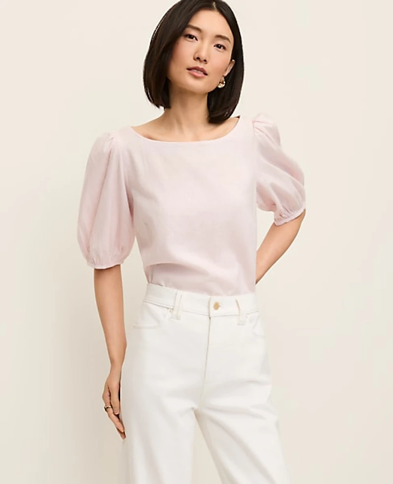 Ann Taylor Linen Blend Boatneck Popover Top Blush Haze Women's