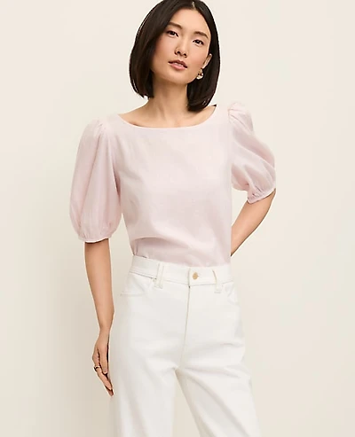 Ann Taylor Linen Blend Boatneck Popover Top Blush Haze Women's