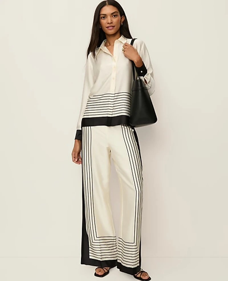 Ann Taylor The Pleated Satin Wide-Leg Pant Size 6 Winter White Women's