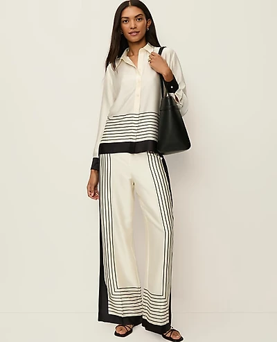 Ann Taylor The Pleated Satin Wide-Leg Pant Size 6 Winter White Women's