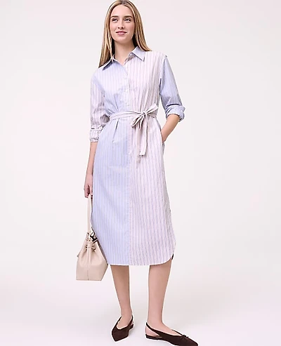 Ann Taylor Weekend Striped Midi Shirtdress Blush Haze Women's