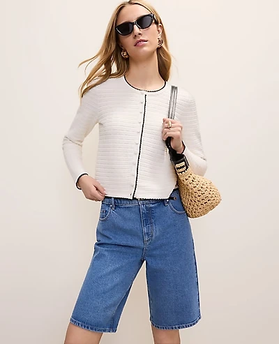 Ann Taylor Textured Stitch Cardigan Winter White Women's