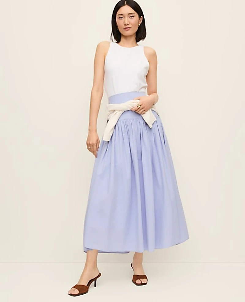 Ann Taylor Gathered Maxi Skirt Blue Hydrangea Women's