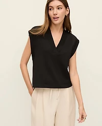 Ann Taylor Petite Weekend CloudPlush V-Neck Top Size 2XS Black Women's