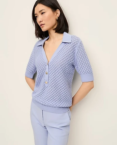 Ann Taylor Petite Pointelle Polo Sweater Women's