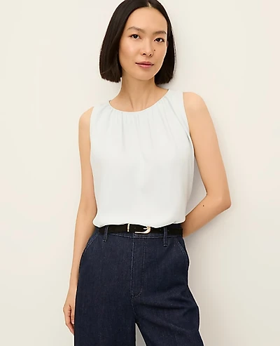 Ann Taylor Petite Mixed Media Gathered Sleeveless Top Women's