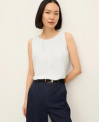 Ann Taylor Petite Mixed Media Gathered Sleeveless Top Women's